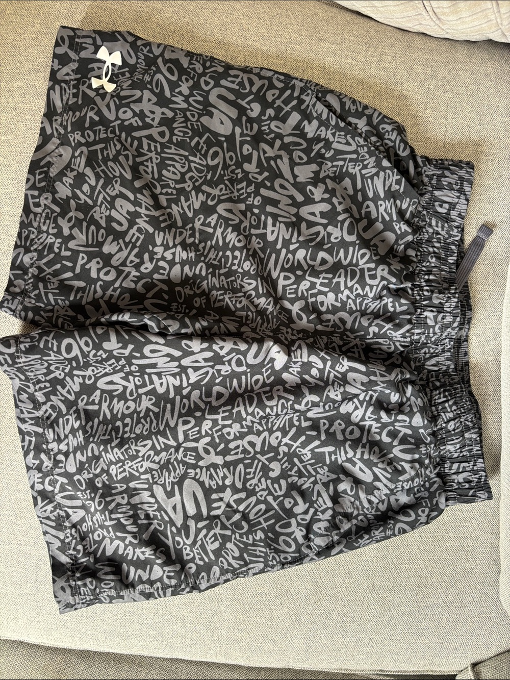 Under Armour Boys Black & Gray Graffiti Print Athletic Shorts